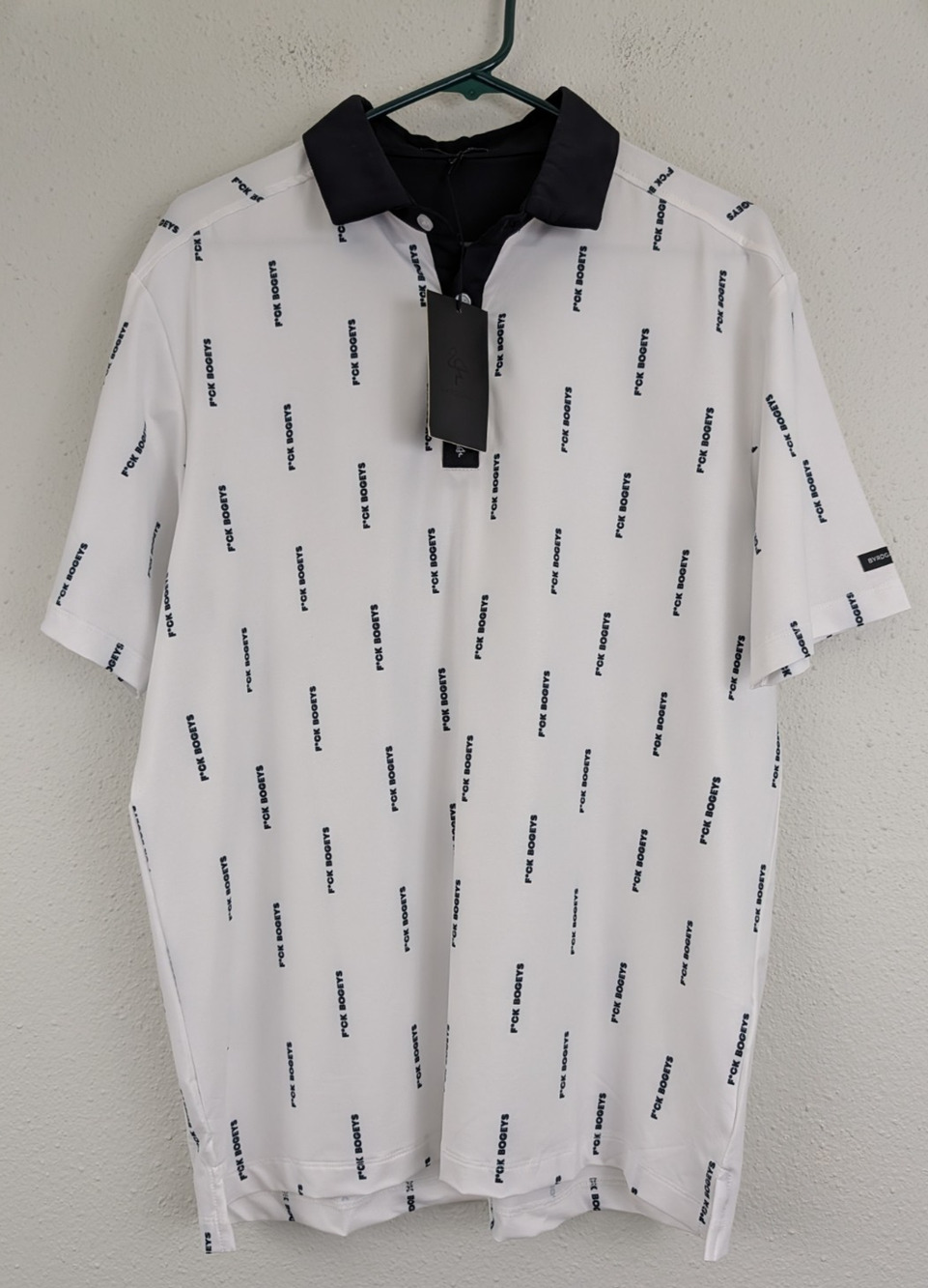 New BRYD GANG men's sz M Golf Polo f*ck bogeys white black short sleeves 0725